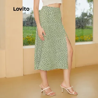 Saia Floral Boho Lovito com Fenda de Baile L24ED146 (Verde) - Verde