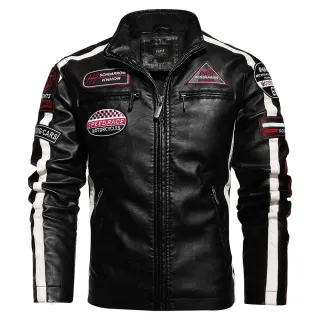 Jaqueta de Couro Vintage Masculina 2021 - Moda Nova, Motocicleta, Bombardeiro - Vermelho+preto