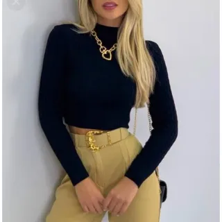 Lançamento: Blusinha Manga Longa Suplex Cropped Gola Alta Moda Outono Inverno - Vermelho