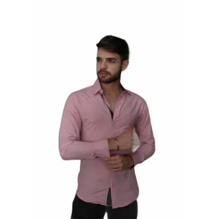 Promoção: Camisa Social Masculina Slim Manga Longa Lisa Estampada Varias Cores - P AO GG - Rosa Shok