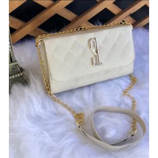 Promoção de Lançamento: Bolsa Importada Luxuosa com Alça Corrente para Festa - BRANCO OFF D