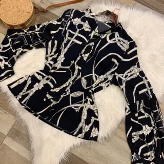 Moda feminina: Camisa Social Feminina estampada Chic - VERMELHO COM BRANCO