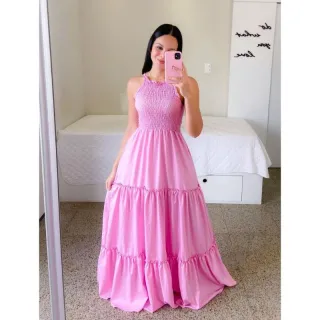 Moda Feminina: Vestido Longo Estampado Lastex Lola - Vermelho