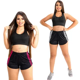 Dri-Fit Fitness Shorts Femininos - Kit com 3 para academia - 3 PRETO (BRANCO-ROSA-VERMELHO)