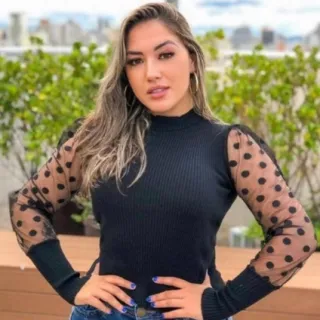 Blusa Tricô Manga Longa Gola Alta Tule Poá