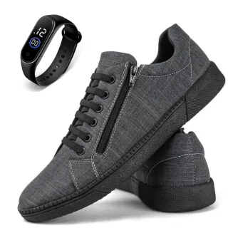 Promoção Imperdível: Sapatenis Masculino Calce Facil com Ziper + Brinde - Preto