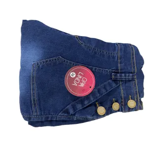 Jad04 Jardineira Capri Jeans Lycra Feminina com Botões - Blogueira - Azul