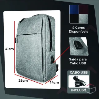 Mochila Resistente à Água com USB - Masculina e Feminino - Cinza