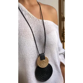 Mandala Dupla Maxi Colar Colorido Artesanal de Corda Náutica - 48. Azul Noite/Chevron