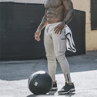 Calça masculina esportiva multi-pocket 3XL com zíper, ideal para corrida e ginástica - Preto