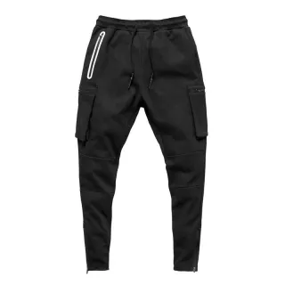 Calça masculina esportiva multi-pocket 3XL com zíper, ideal para corrida e ginástica - Preto