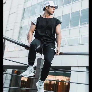 Calças Esportivas Masculinas de Ginástica Estilo Europeu-Americano com Zíper - Preto