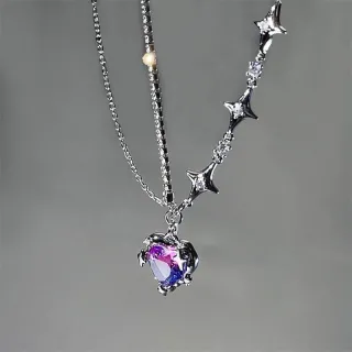 Colar de Coração de Zircônio Púrpura para Menina - Presente de Luxo com Pingente Estrela - Estilo 7