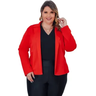 Casaco Social Plus Size Feminino Blazer Neoprene Terninho - Vinho