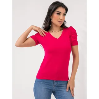 Blusa curta feminina gola V manga princesa bufante 301# - Cinza