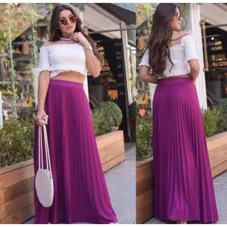 Saia Lisa Longa Plissada Forrada - Promoção - Verde Escuro