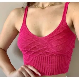 Alcinha feminino moda blogueira verão atacado - Top Cropped Tricot escama - Laranja neon