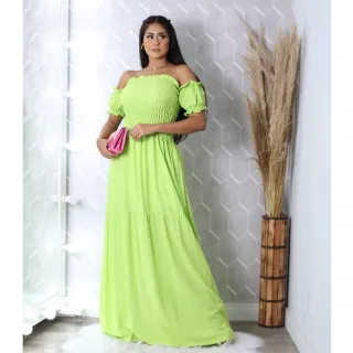 Moda Evangélica Vestido Longo Ombro a Ombro Viscolinho Ciganinha Veste 36 ao 46 Com Forro - Vermelho