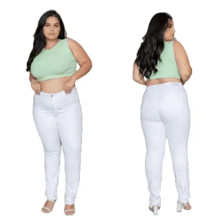 Calça Skinny Feminina Branca de Cintura Alta em Jeans com Elastano - 54