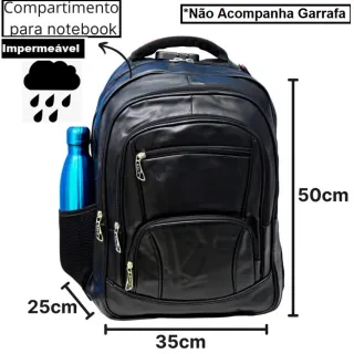 Mochila Grande Reforçada de Couro Preta - Feminina Masculina - Couro Azul