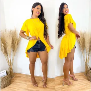 Blusa Manga Curta Soltinha Veste Legging - Estilo Blogueira - Violeta