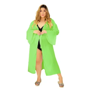 Manga Flare Plus Size Longa com Fenda - Saida Praia - Rosa neon