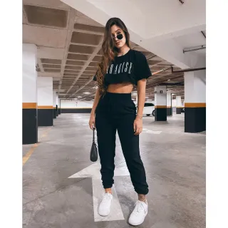 Moletom Hiphop Esportiva Amarrar Folgada Feminina Masculina - CALÇA MOLETOM MASC PRETA