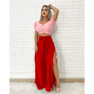 Transpassada Feminina Calça Pantalona Envelope - Branco