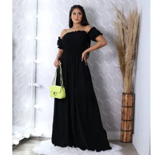 Moda Evangélica Vestido Longo Ombro a Ombro Viscolinho Ciganinha Veste 36 ao 46 Com Forro - Vermelho