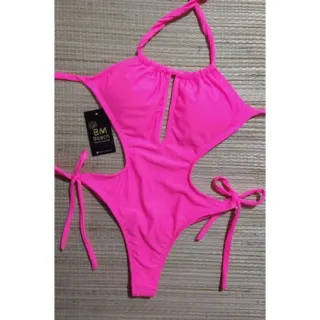 Decotado engana mamãe fio dental maiô BM BEACH - Rosa neon