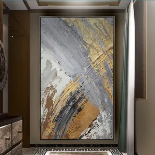 Pintura a óleo Grande Quadro Decorativo Folha De Ouro 90X70 - 40X60