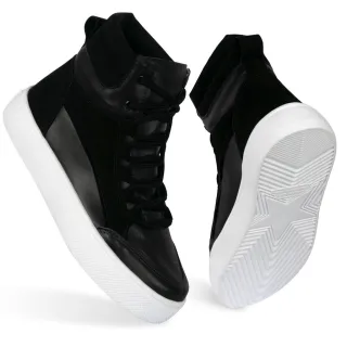 Conforto Leve Cano Alto Tênis Feminino Casual A122 - Preto