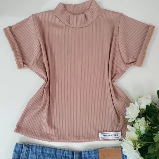 Cores Cropped Manga Curta Feminina - Top Gola Alta Canelada - Pink