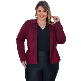Casaco Social Plus Size Feminino Blazer Neoprene Terninho - Vinho