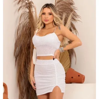 Alcinha paetê conjunto feminino saia cropped - Dourado