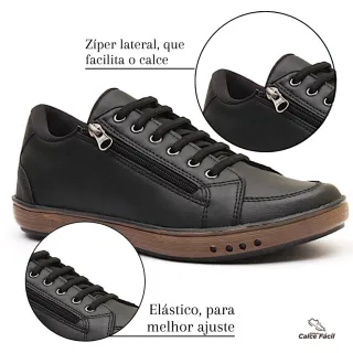 Sapatenis Masculino Couro Marrom Anti Stress Conforto Zipper Lateral - gelo
