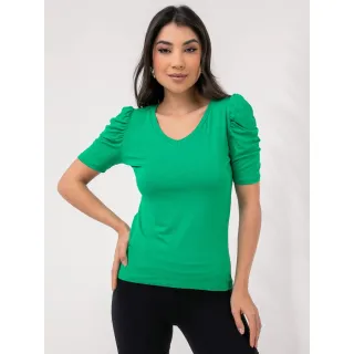 Blusa curta feminina gola V manga princesa bufante 301# - Cinza