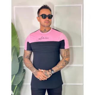 Camiseta de Luxo Fitada Masculina Peito Longline - Rosa