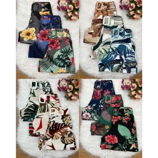 Plus Estampado Cintura Alta Feminino - Short 34 ao 48 - Estampa listrada