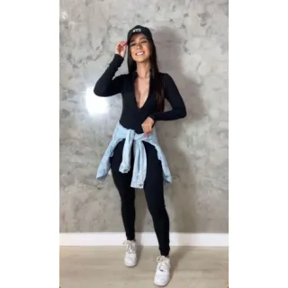 Gringa Macacão Feminino Fitness Preto Perna Longa - Preto