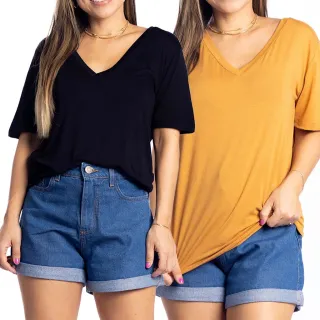 Manga curta feminina básica: kit com 2 blusas camiseta - Kit6