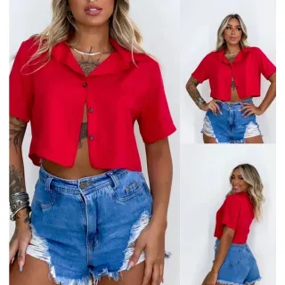 Camisa Social Feminina Cropped com Botões em Duna - Verão 2023 - Preto