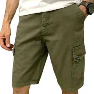 Preço Ótimo: Bermuda Jeans Masculina Cargo Short Brim Militar 6 Bolsos - Verde musgo