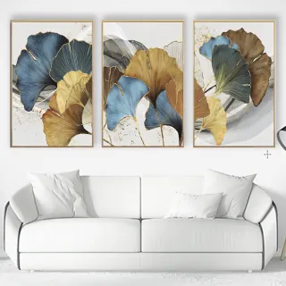 Quadros Decorativos Abstrato Colorido Mdf Flores Folhas Secas - Kit 3 Peças - 20X30CM