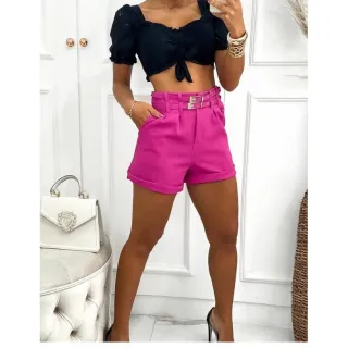 Cintura Alta Feminino Dois Cintos em Linho - Bege