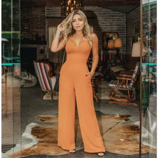 Confortável Macacão Pantalona Feminino Longo - Luxo - Verde Vinda