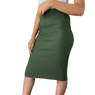 Tendência Social Saia Feminina Justa Midi Lápis de Bengaline - Militar