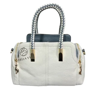 Alça Transversal Bolsa Baú Feminina Média Couro Sintético 3002/3003 - Bege com Caramelo