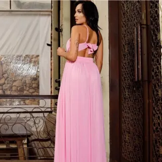 Vestido forrado alça longo de festa Tule - Azul Marinho