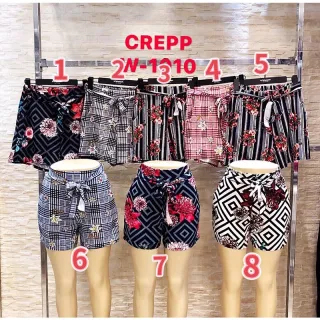 Verão listrado: Shortinho feminino estampado básico com bolso / W1010 - Listra Preto